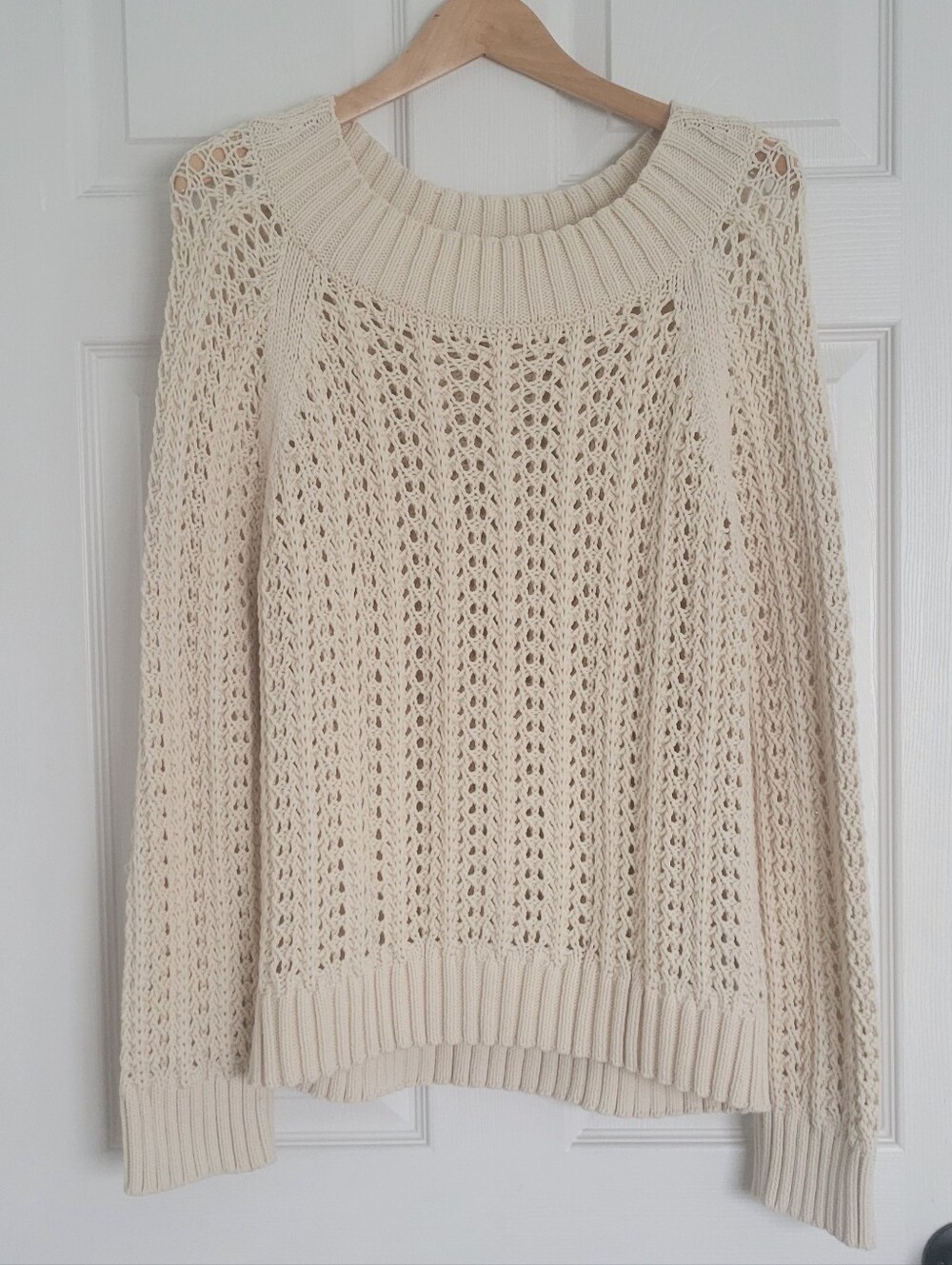 J. Crew Cream Open-Work Crewneck Sweater